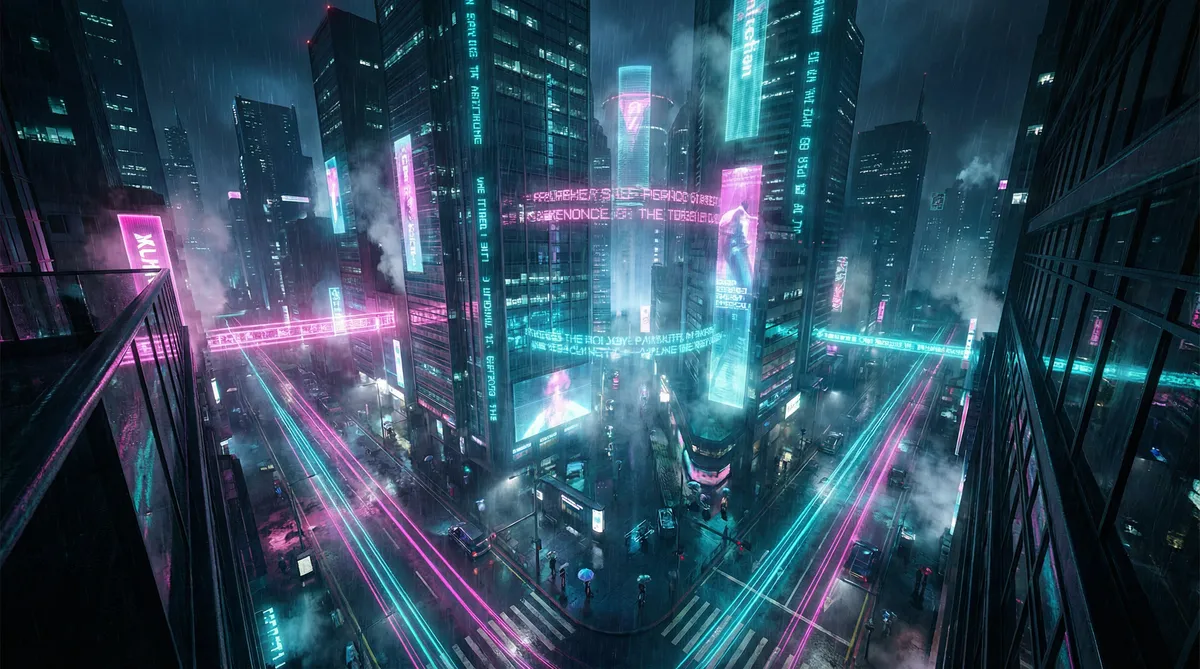 亚洲国产精品自在线影院 竖屏短剧平台首页背景 - 赛博朋克都市夜景